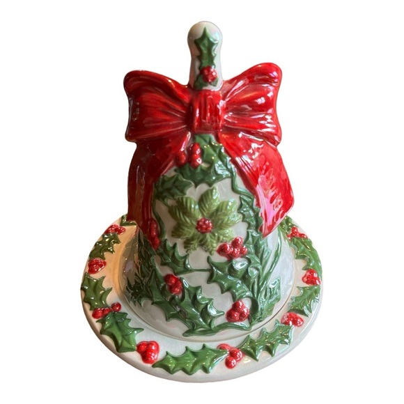 Vintage Christmas Ceramic Mold Bell Candy 🍬 Dish Lidded Hobbyist Hand Painted - Picture 1 of 12